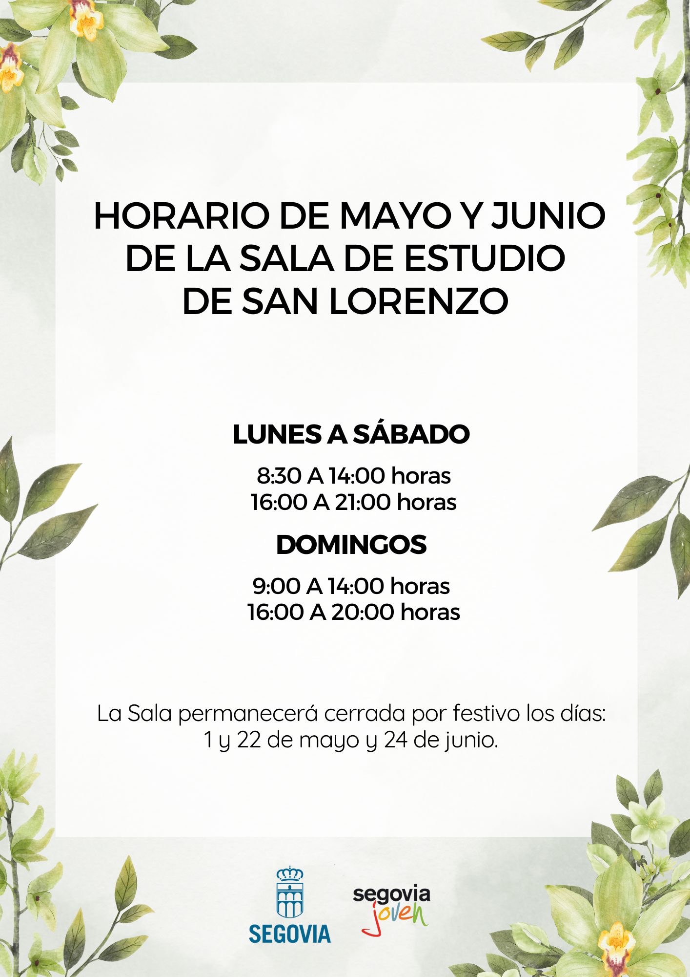 Horarios Sala de estudio junio y julio