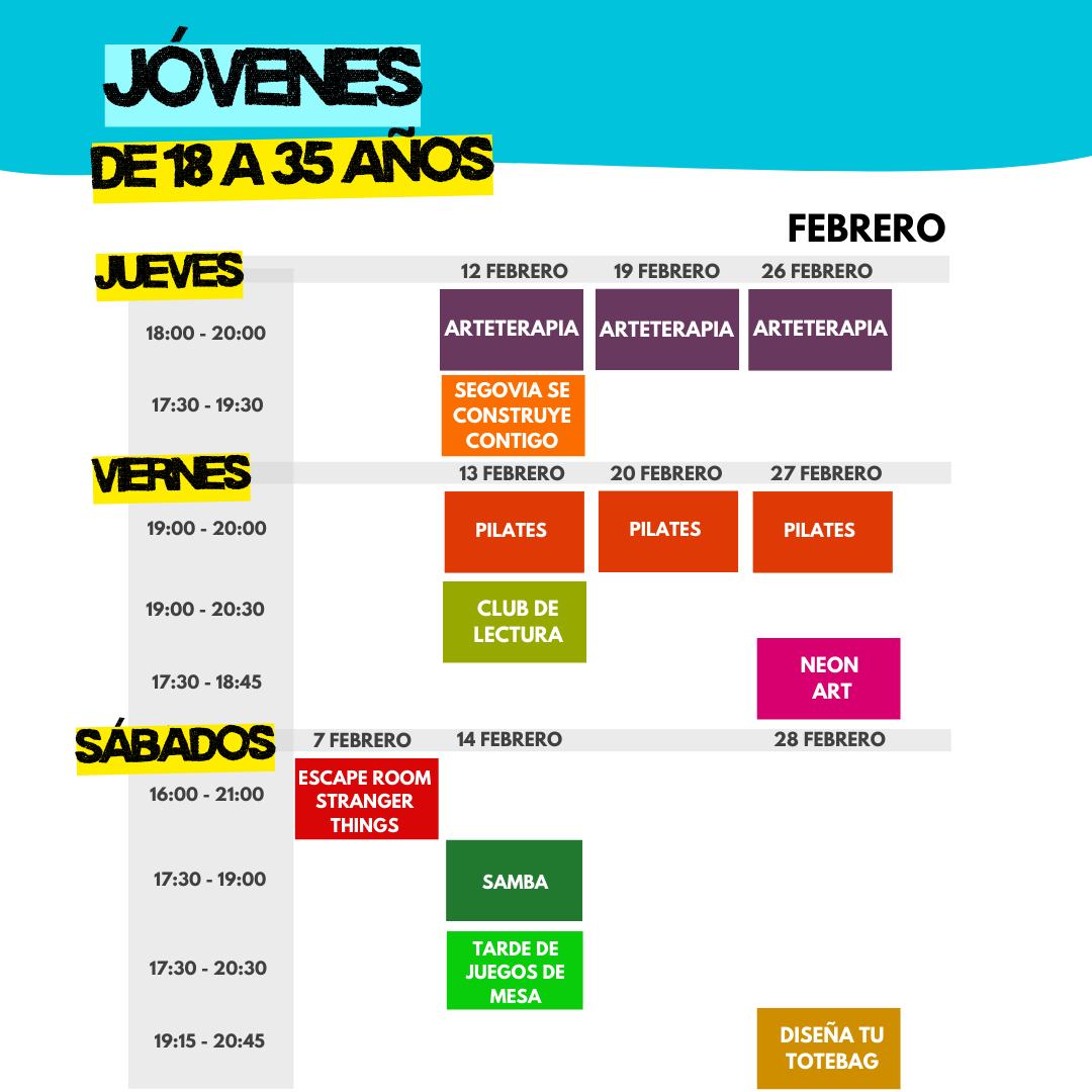 calendario actividades febrero jóvenes febrero-marzo 2026