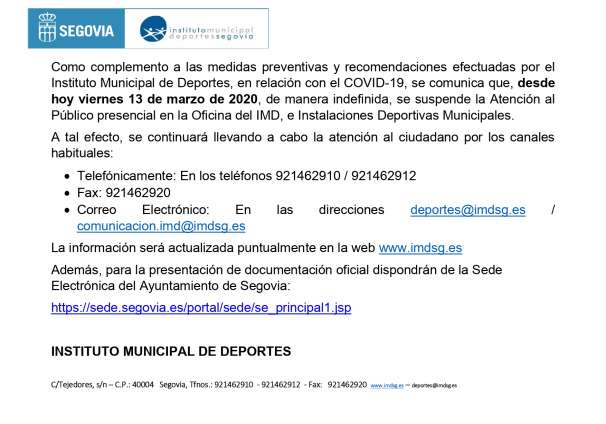 Cierre Atención al Público IMD 13032020