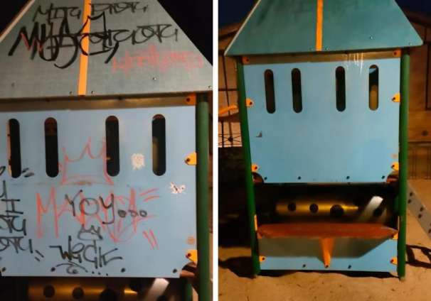 Limpieza pintadas en columpios