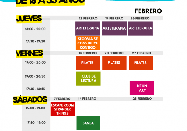 calendario actividades febrero jóvenes febrero-marzo 2026