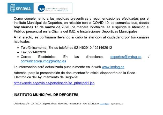 Cierre Atención al Público IMD 13032020