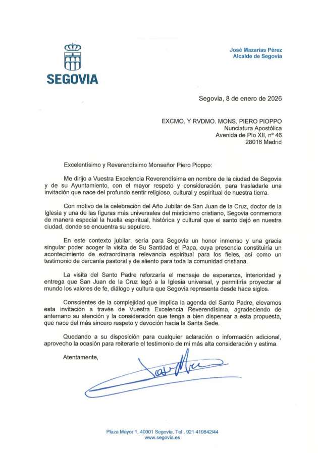 El alcalde se ha dirigido por carta al Nuncio papal